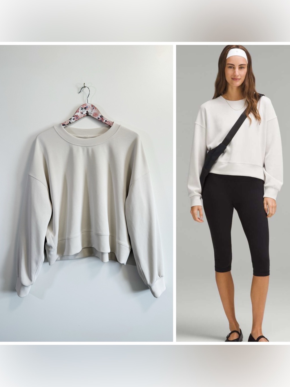 LULULEMON Softstreme Perfectly Oversized Cropped Crew Size 10 Mojave Tan Cream